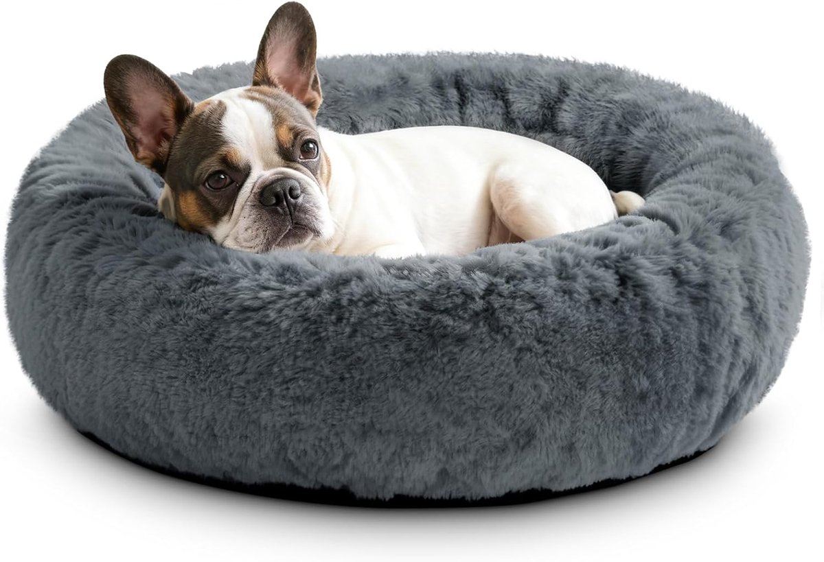 Rund Hochflor Kunstfell, Hundekörbchen Waschbar herausnehmbar, Katzenbett flauschig mit Rutschfester Unterseite, Hunde Donut Bett für Kleine Mittelgroße Grosse Hunde