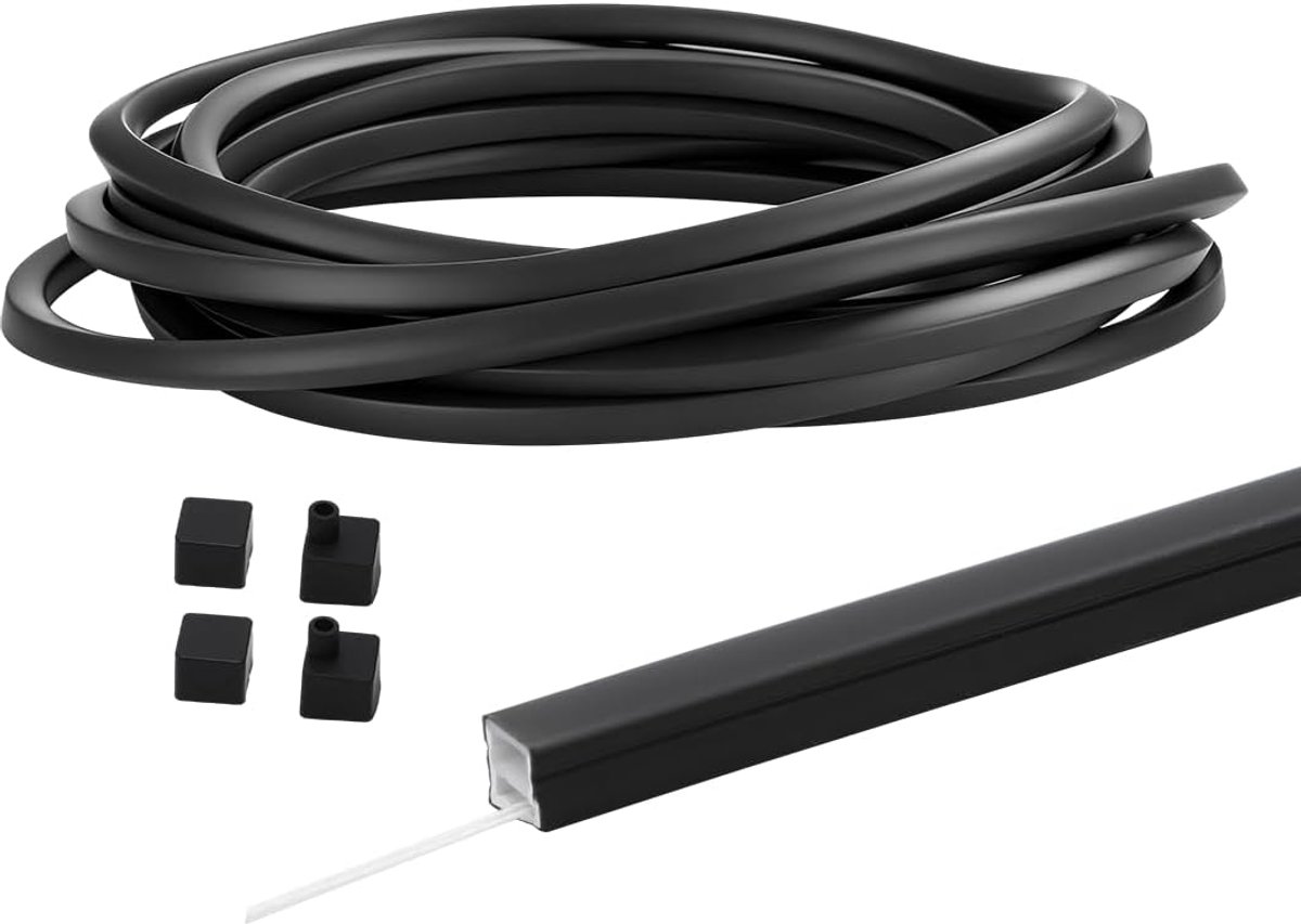 profiel, zwart, 3 m, flexibel ledstrip, profiel en diffuser, 12 x 12 mm, voor akoestische panelen, met eindkappen en montageclips, waterdichte ledstrip, afdekking (zwart, 3 m)
