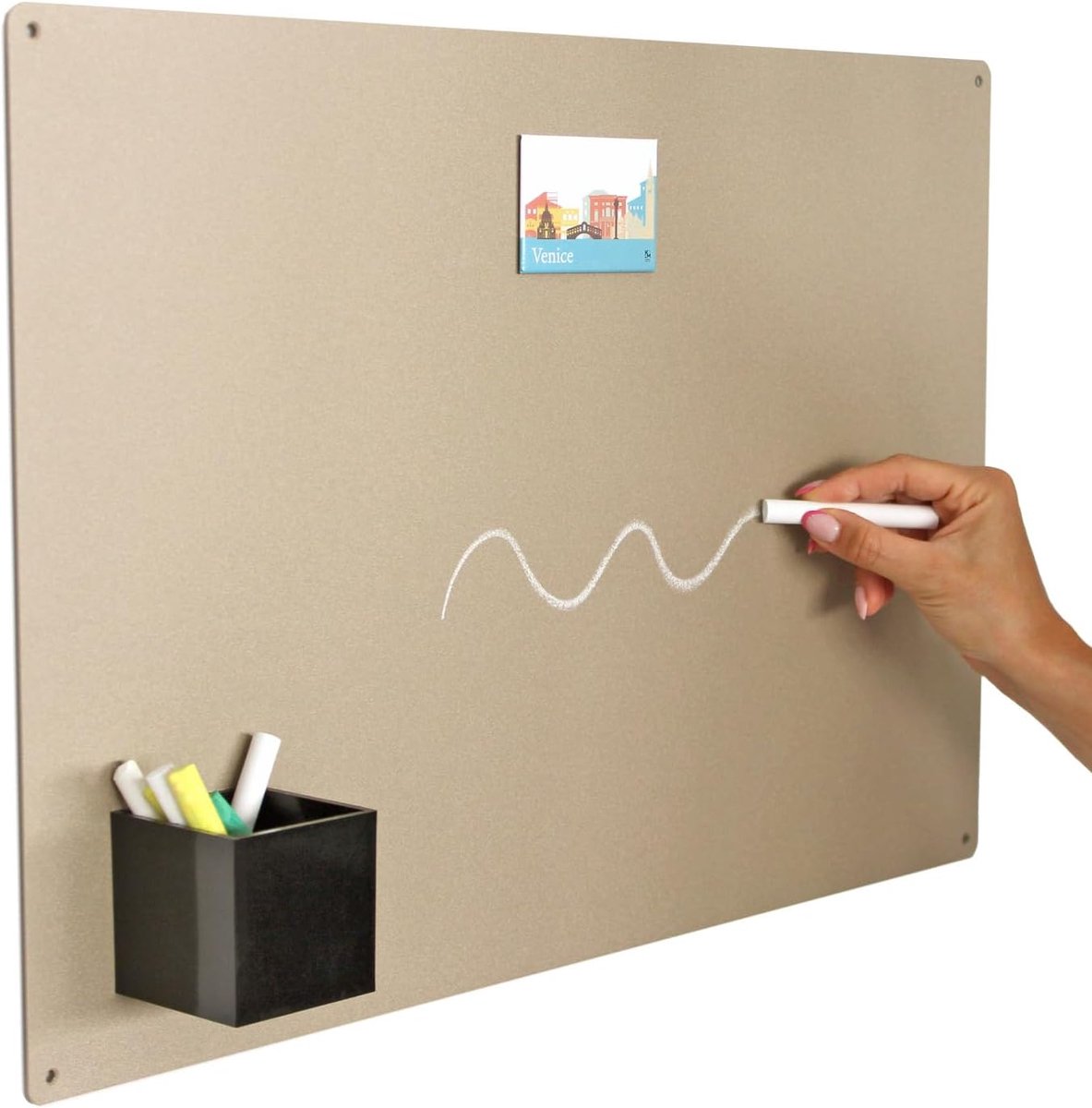 Magneetbord, krijtbord, magnetisch, magnetisch prikbord voor elk type magneten, beige, 56 x 38 cm