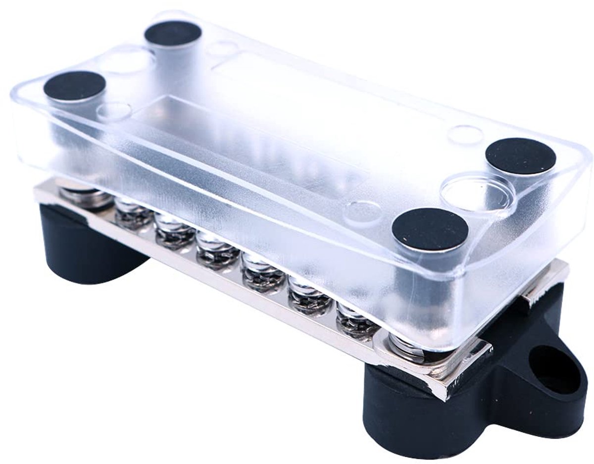 Verdelerblok met 4 bouten M6 12 schroeven M4 eindkappen eindkappen buslijst 12V - 48V DC - 100A