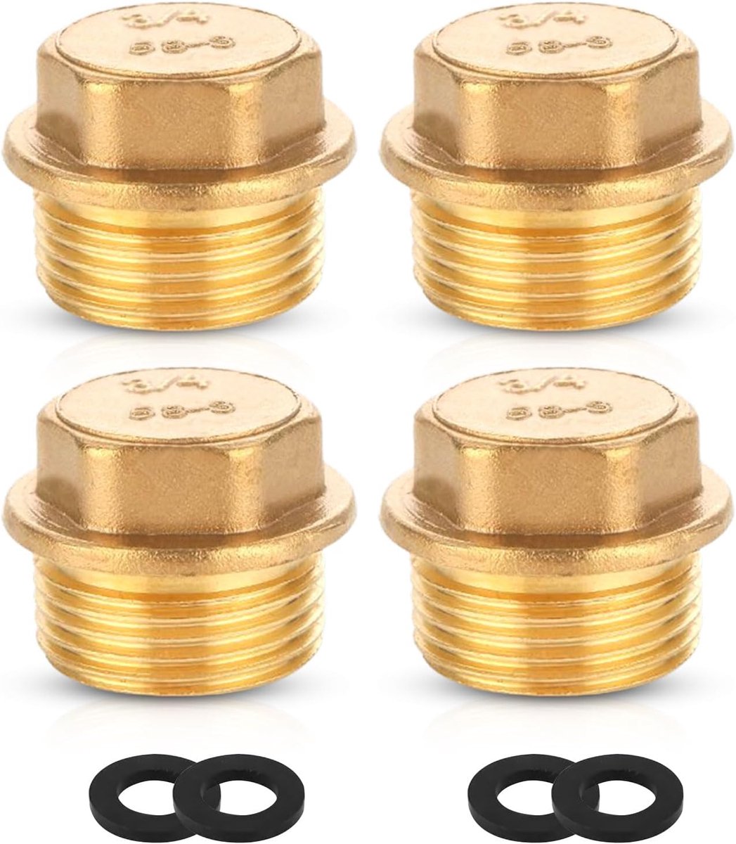 4 afdichtstoppen, 3/4 inch messing afdichtstoppen met rubberen ring, geschikt voor verwarmingsstekkers, radiatoren en collectoren, waterleidingen en drinkwatersystemen