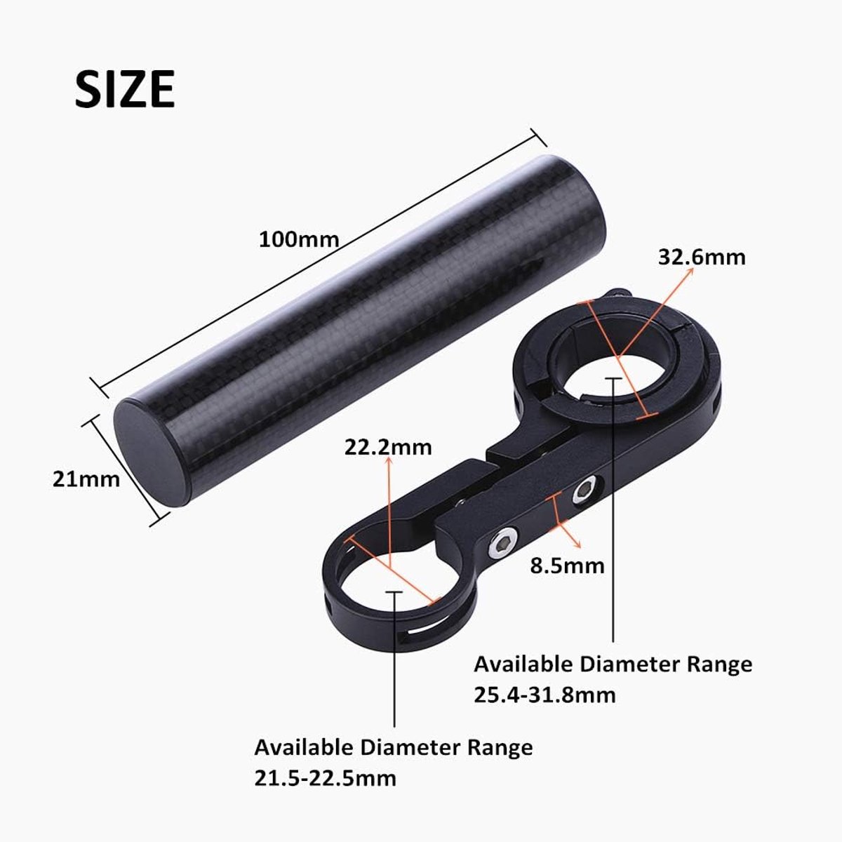 Extender, WASAGA 10cm / 20cm lichtgewicht duurzaam aluminium koolstofvezel fietsstuur verlengbeugel voor het vasthouden van fietsverlichting, snelheidsmeter of telefoonhouder