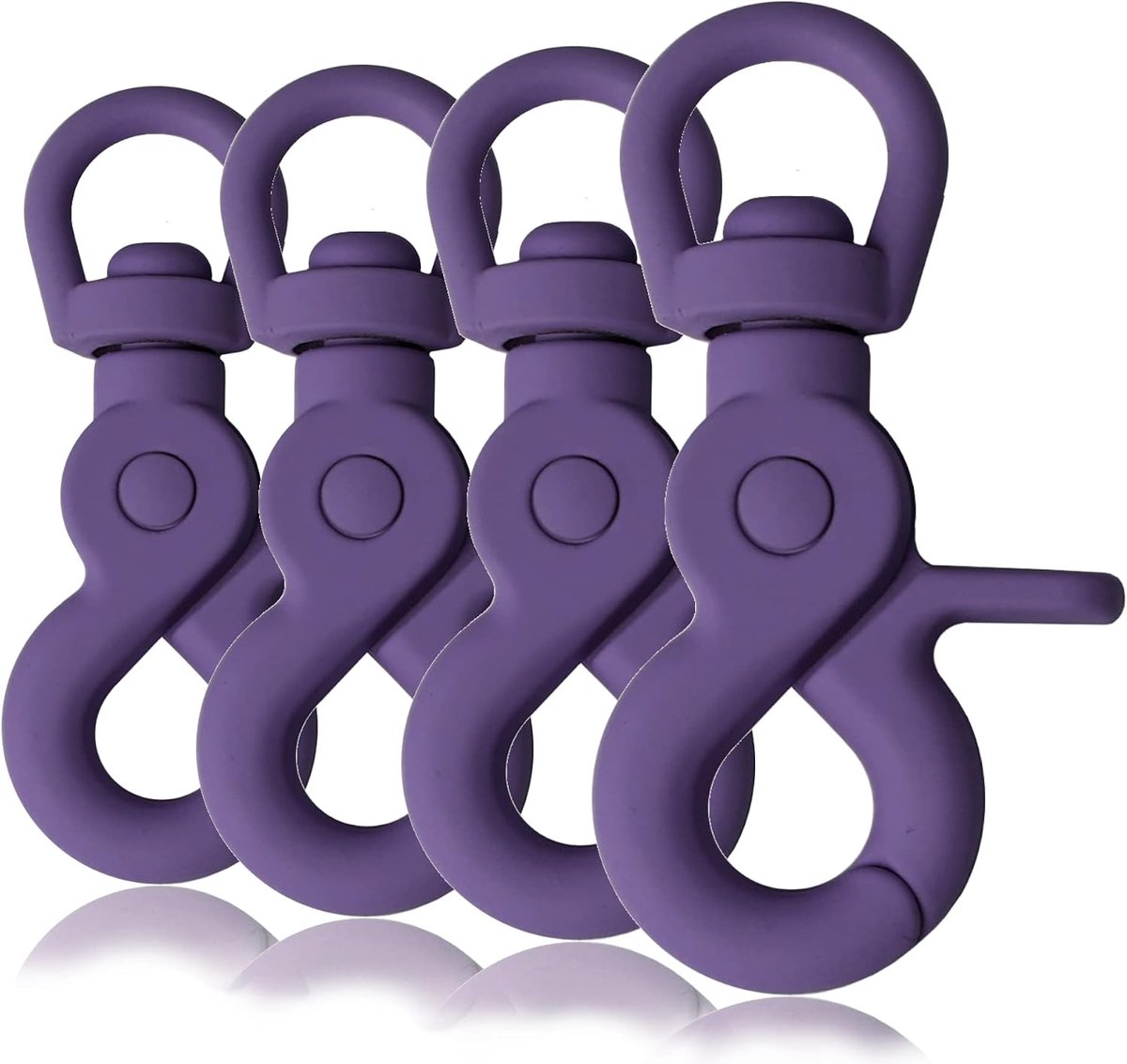 schaar-karabijnhaak draaibaar met siliconen coating, stevige snaphook voor hondenlijn en halsband, vervangbeslag voor reparatie en DIY, set 4, 61 mm, oog 10 mm, voor paracord 550, violett