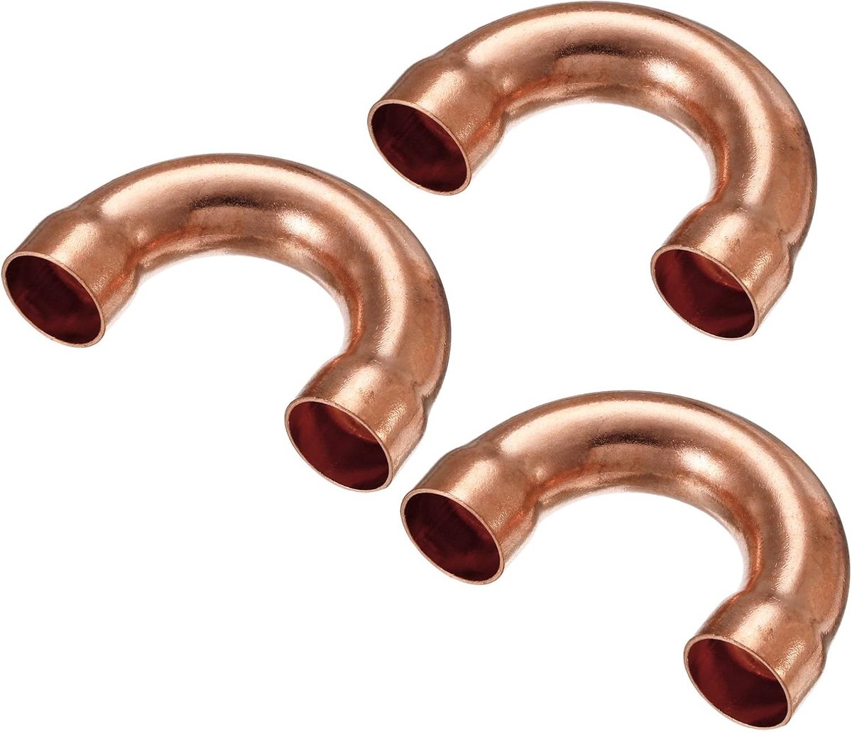 Sourcing map U-vorm elleboog 180 graden koperen pijpfitting zweet lassen soldeer aansluiting 16 mm of 5/8 inch ID voor HVAC, airconditioning koelsysteem Pack van 3