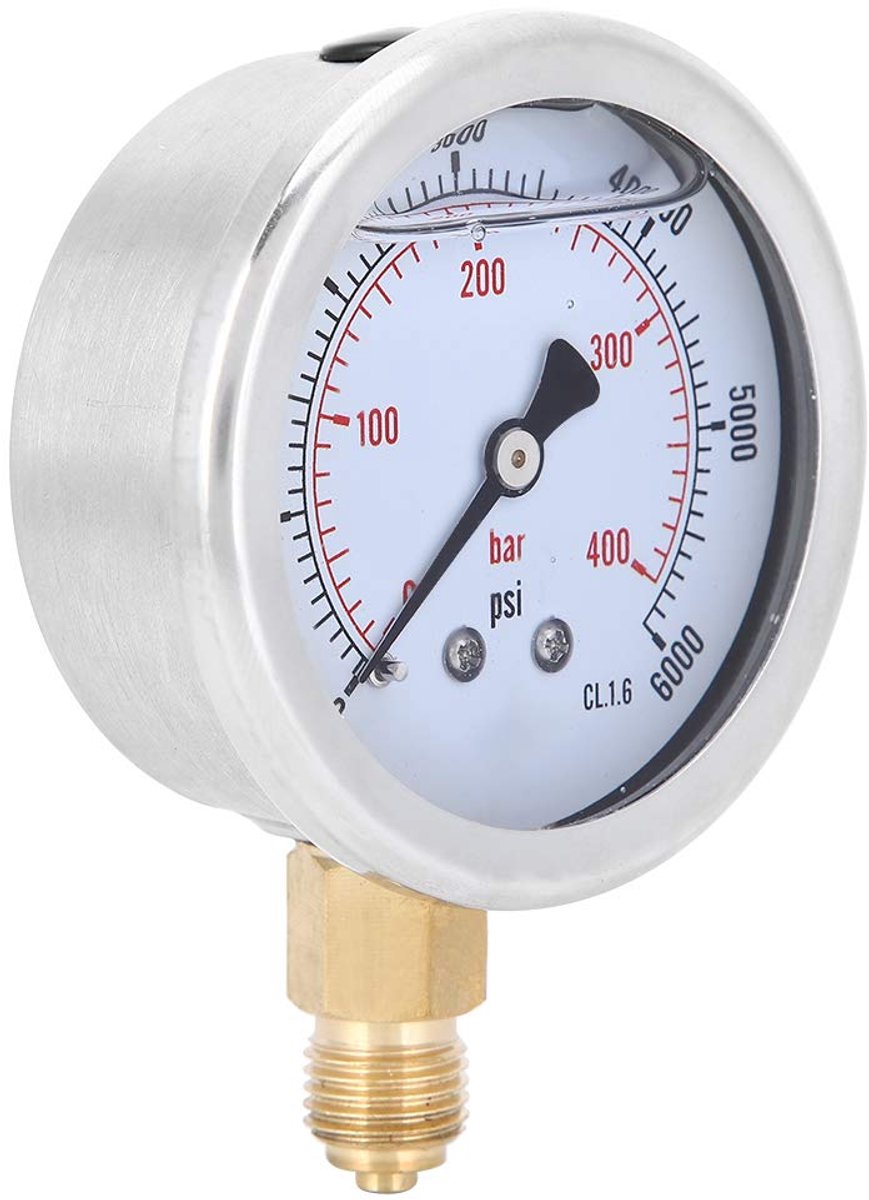 0-400bar 1/4BSP Schroefdraad Roestvrij Staal Messing Oliegevuld 68mm Diameter Transparante Wijzerplaat