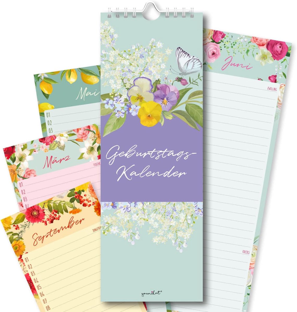 Verjaardagskalender bloemen 10,5 x 29,7 cm - eeuwigdurend zonder jaartal - kleurrijk ontwerp - SnelShoppen