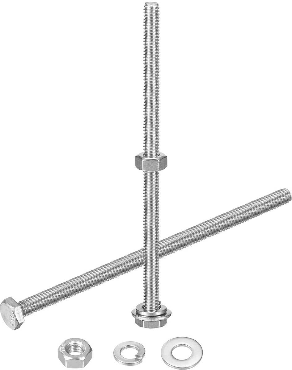 10-delige set zeskantmoeren en schroeven, 304 roestvrij staal, 1/4-20 x 5 inch zeskantschroeven met 1/4 inch moeren en sluitringen voor bouw, machinebouw