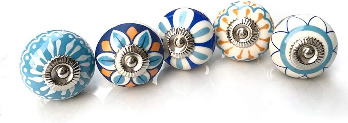 Kunst getekende veelkleurige knoppen met schroef - meubeldecoratie handvat accessoires, keramische knoppen voor kast laden dressoirs en kledingkast bloemenkast (5 stuks