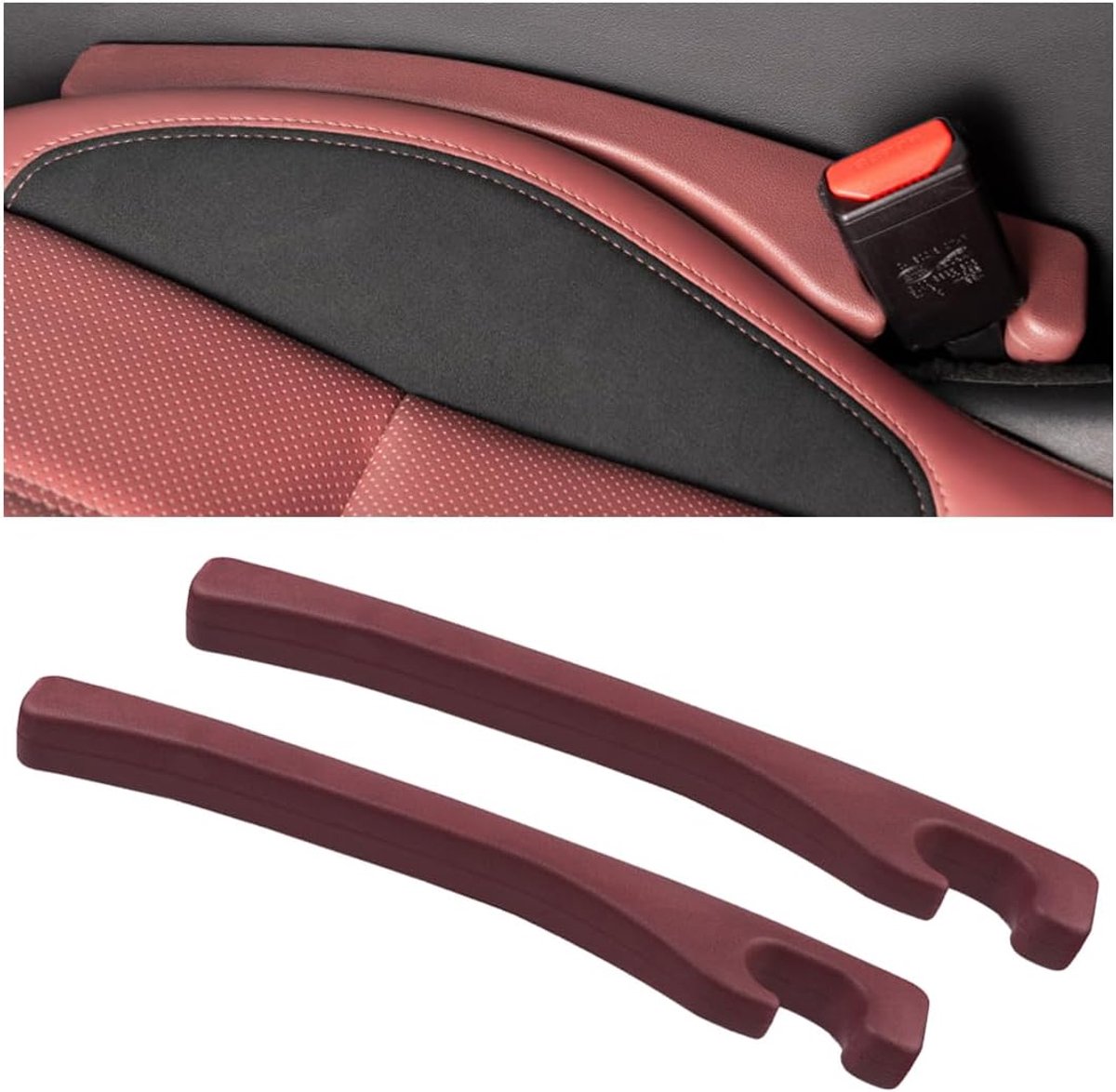 2 stuks autostoel, lederen stoelvulmat, kussen voor het vullen van de sleuf aan de zijkant van de stoel, voor het opvullen van de opening tussen zitting en console (rood)