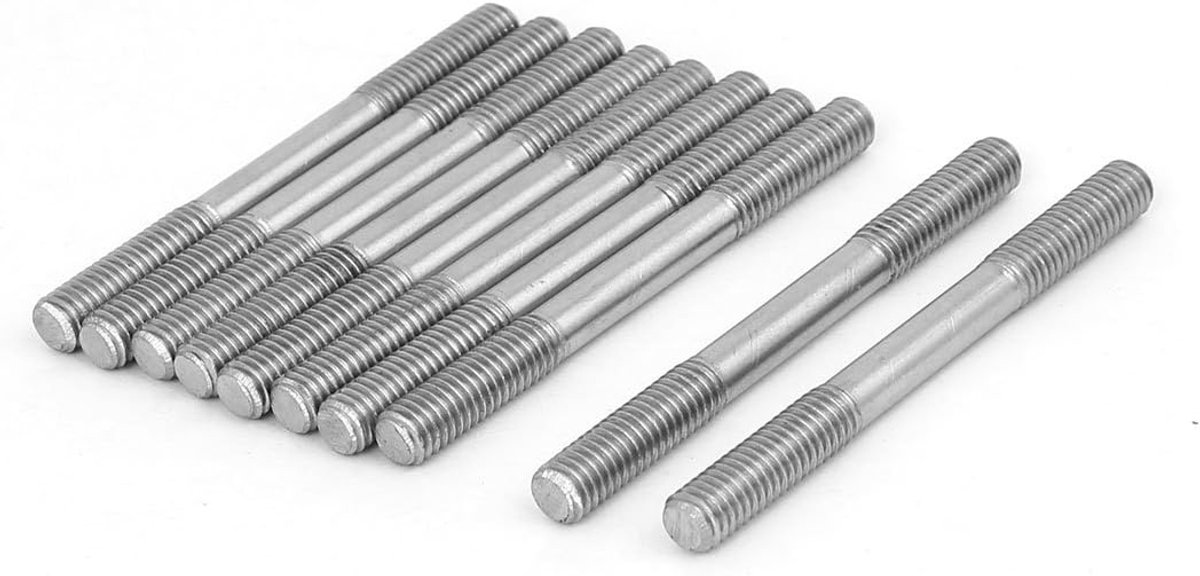 sourcing map Bouten met dubbele schroefdraad, schroeven 304, roestvrij staal, M6 x 65 mm, 10 stuks