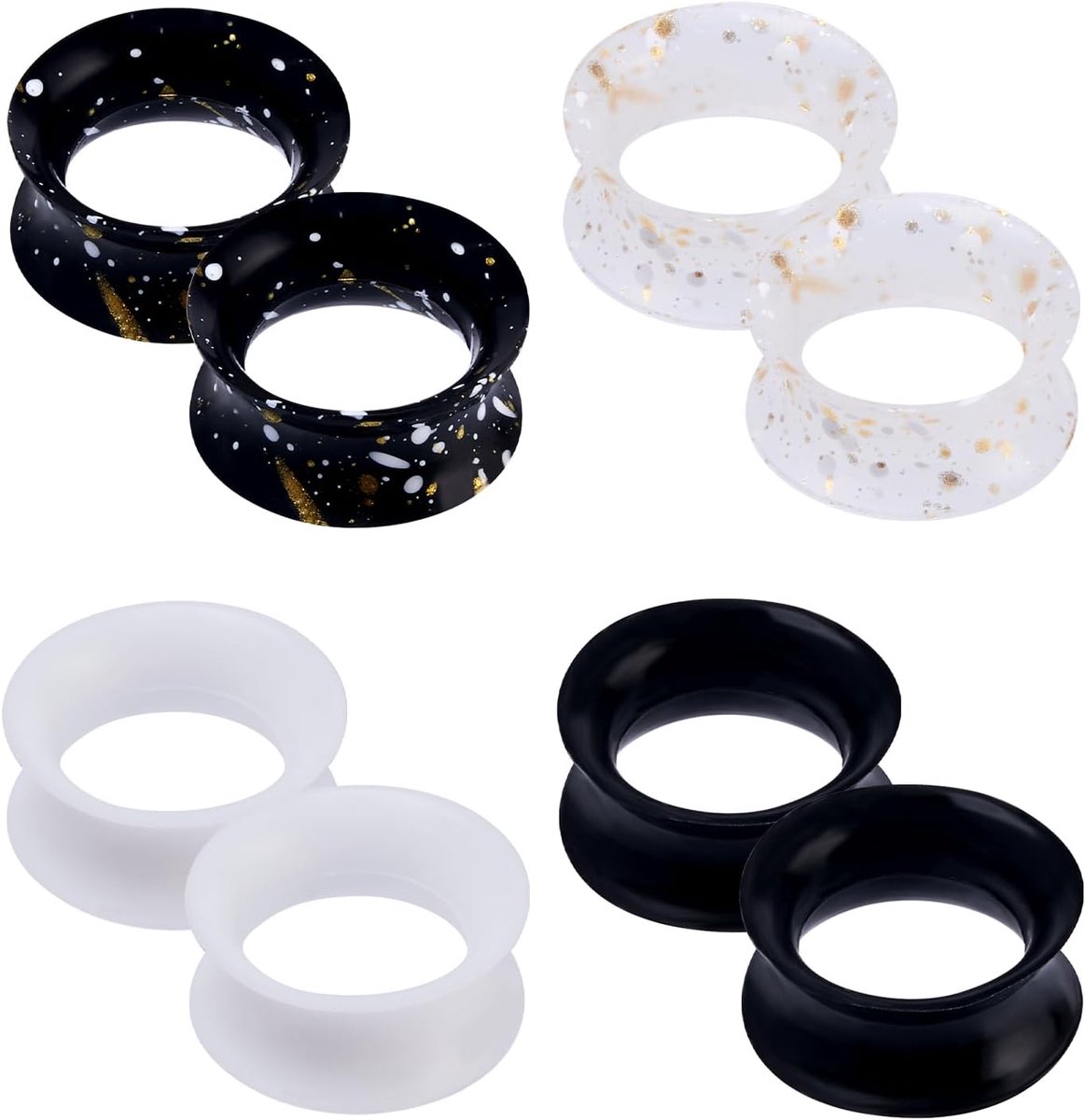 12er Set Schwarz Weiß Silikon Ohr Tunnel Set mit Punkten Ohr Piercing Schmuck 6mm-16mm
