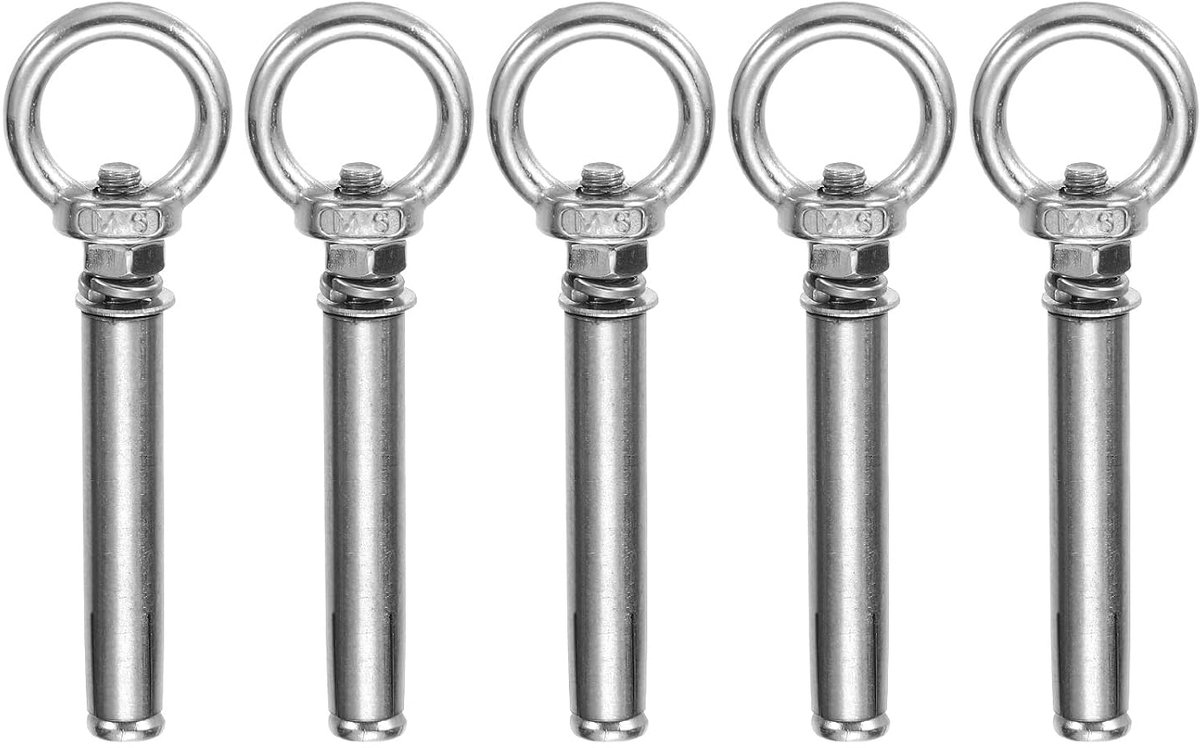 Ringschroef voor beton, expansieschroef M6 x 70 mm roestvrij staal 304 hefbouten, uitbreidingsring schroef voor plafond, muur, metselwerk, baksteen, 5 stuks