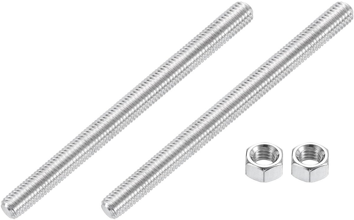 3/8"-16 stang met volledige schroefdraad, 2 stuks 304 roestvrij staal, lange schroefdraadschroef 14 cm lang, rechtse schroefdraad voor meubelmontage, bevestiging