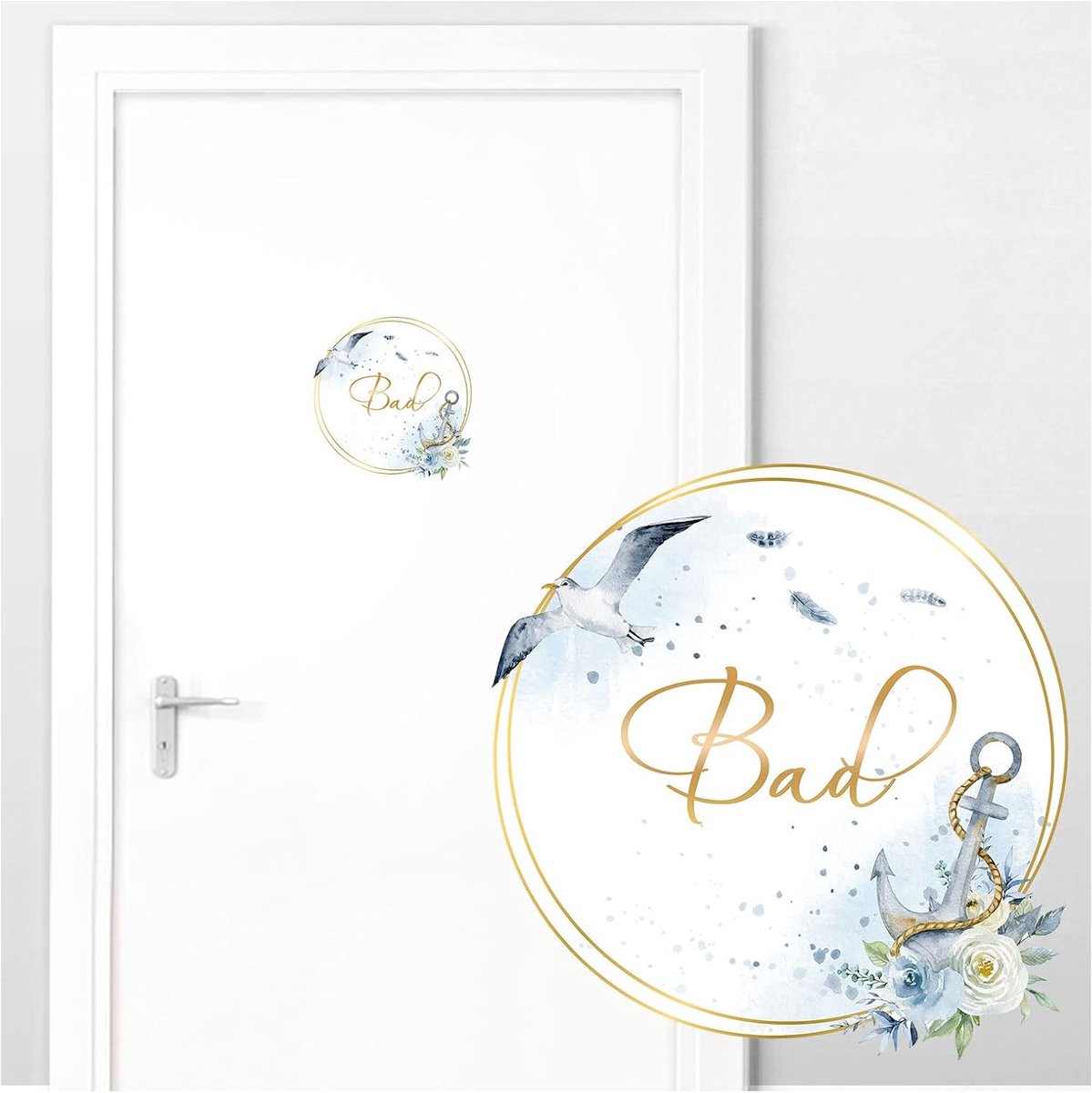 Deursticker badkamer met meeuw en anker I 19 x 19 cm (B x H) I Muurstickers zelfklevende wc muursticker toilet muursticker badkamer sticker sticker sticker DL742