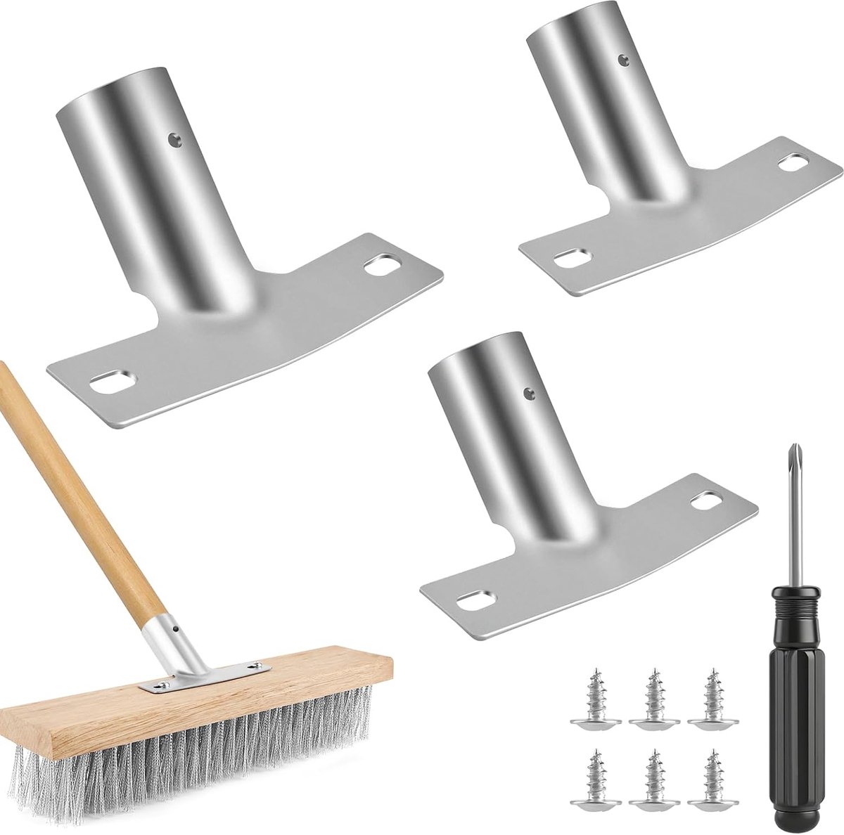 3 stuks bezemsteelhouder, stabiele metalen steelhouder, diameter 28 mm, metalen steelhouder voor bezem, gegalvaniseerde steelhouder, metalen houder met schroeven en schroevendraaier, bezemsteelhouder