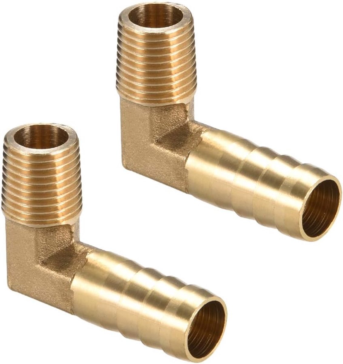 Sourcing map 2 stuks. Messing Barb slang 90 graden ellebogen 6 mm steker x 1/8" G stekker pijp 1/4 G Male x 12mm Barb