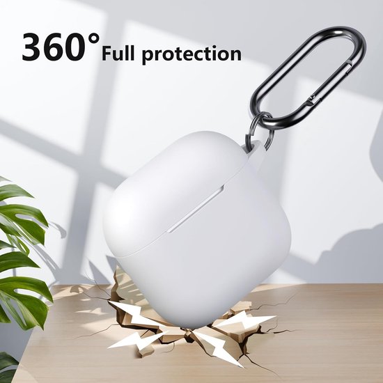 Hoes compatibel voor AirPods 4e generatie met reinigingsset, zachte siliconen full body schokabsorberende beschermhoes voor Airpods 4 2024 met reinigingspen en karabijnhaak, wit — afbeelding 2