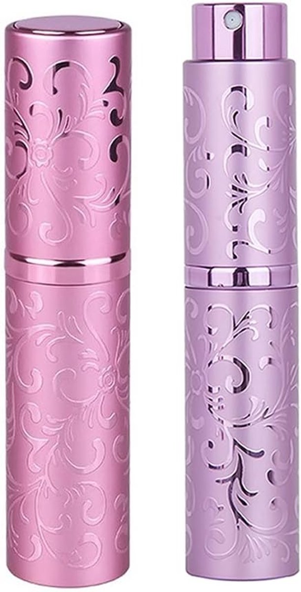 10ML Parfumverstuiver Navulbaar,2 Stuks Parfum Flessen Reizen Parfum Container Parfumverstuiverflesjes,voor Portemonnee Handtas Zak Bagage(Roze+Paars)