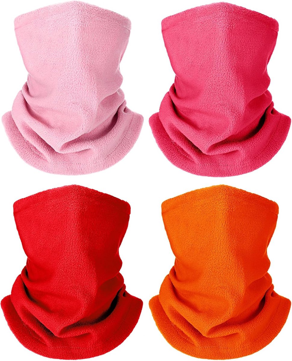 4 Stuks Winter Fleece Nekwarmer Winddicht voor Kinderen(Rozerood, Rood, Roze, Oranje,5-10 jaar)