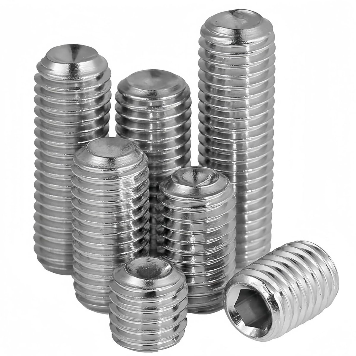 Punt madenschroeven roestvrij staal schroefdraadpennen met kegelkop en binnenzeskant machineschroeven M2 x 6 mm (20 stuks)