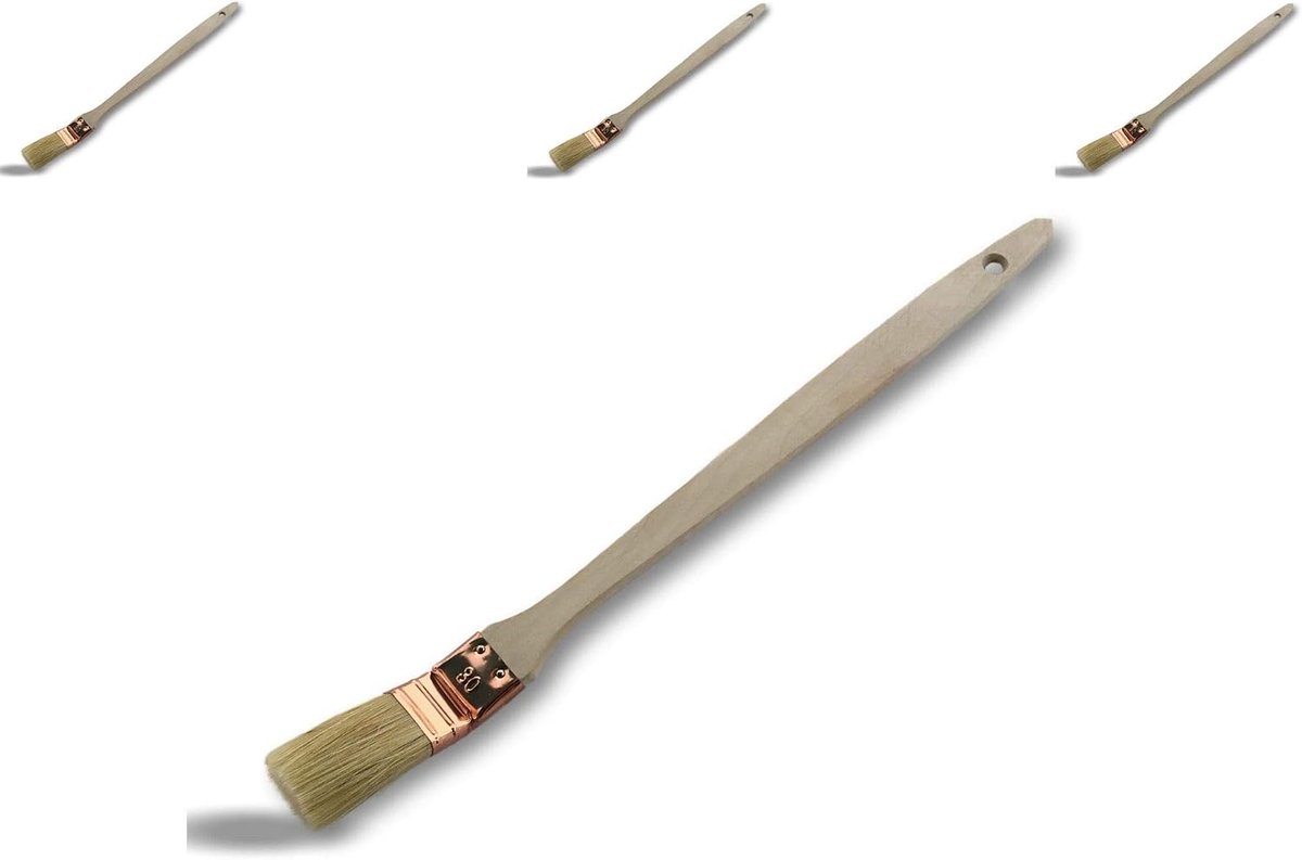 kwast met schuine kop voor radiatorverf, 3 stuks, breedte 30 mm, vulling van witte zijde, koperen huls, houten handvat, hoeken voor buizen, randen, Kibros 340P_30 x 3