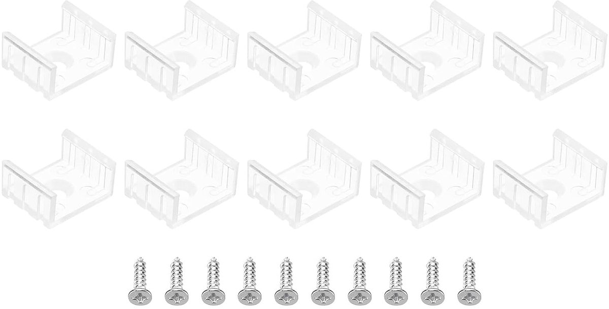 Led-striplichtclips, 50 stuks, montagebeugel, bevestigingsclips van kunststof met schroeven, ledstripclips voor 17 mm neon RGB lichtkabelband, transparant