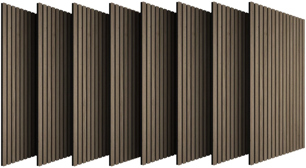 tectake® Akoestische Panelen - Set van 8 - Akoestisch Wandpaneel - 50 x 110 cm - 1,1 cm dik - 4,4 m² - Wandpanelen - Aanpasbare Grootte - Lattenwand - MDF en Houtfineer - Geluidsisolatie - Stijlvolle Wanddecoratie - Eenvoudige Montage - Donker Eiken