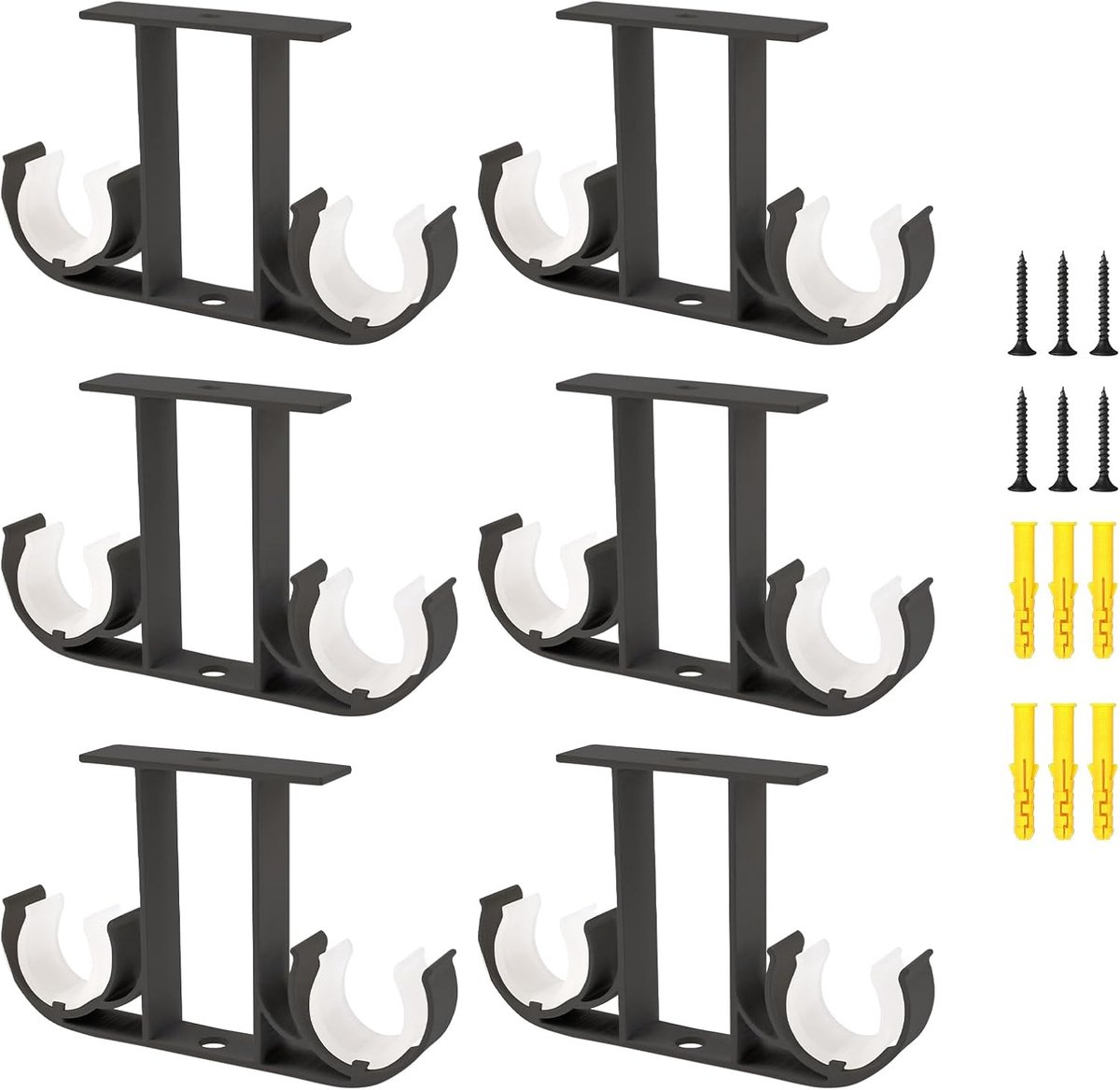 Gordijnsteunen 6 stuks - Aluminium plafondbeugels - Dubbele gordijnhouders - Duurzaam en sterk - ShopVlot