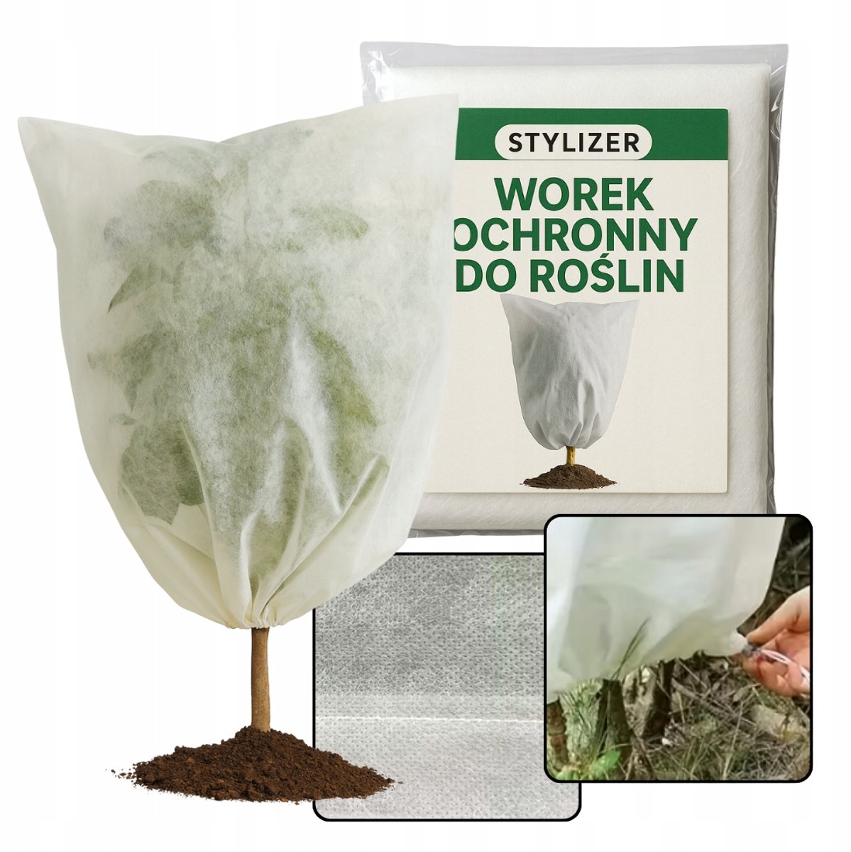 Beschermhoes voor planten, winterhoes 60x80cm, 50g/m², met trekkoord