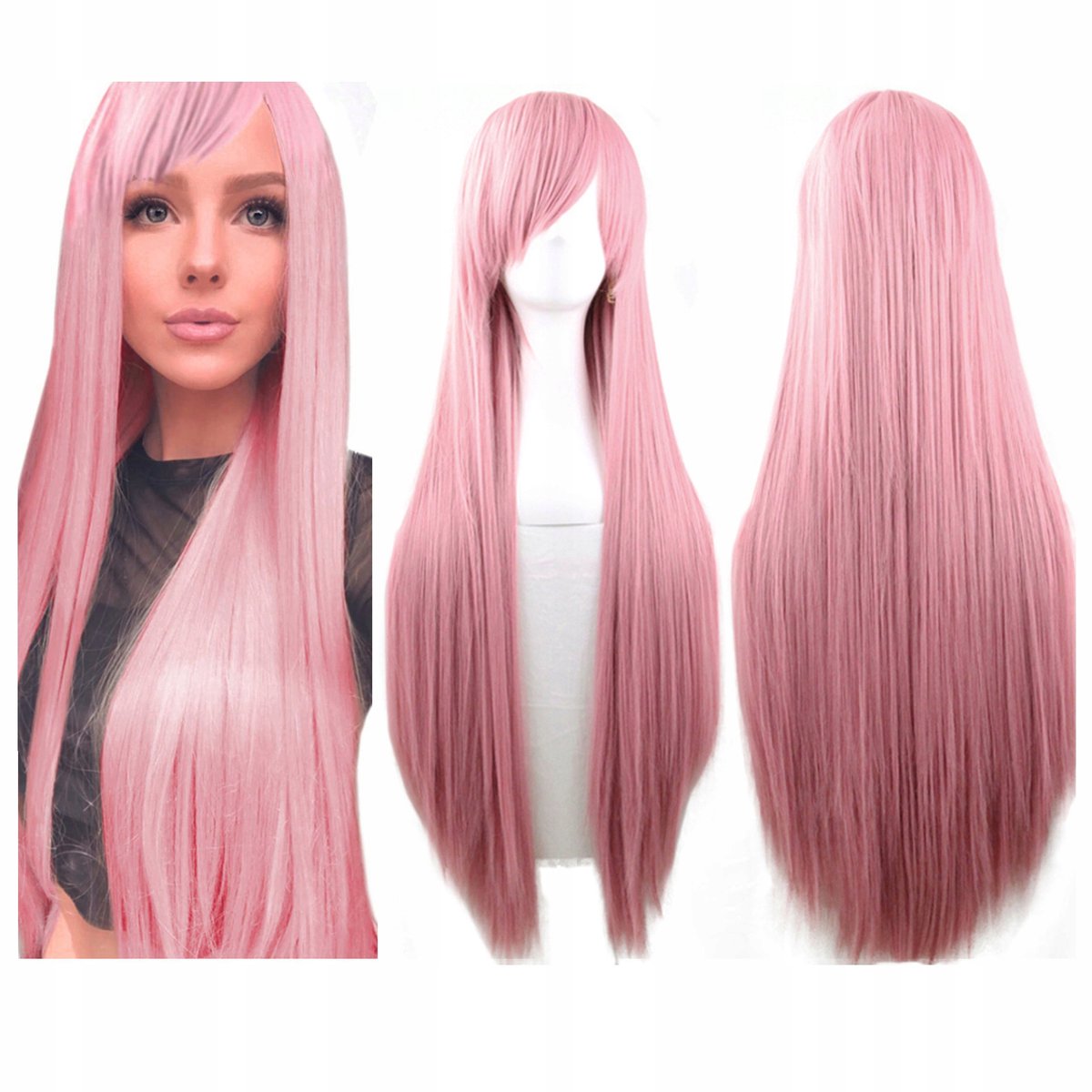 Roze Damesperuk met Pony - Synthetisch Haar voor Cosplay