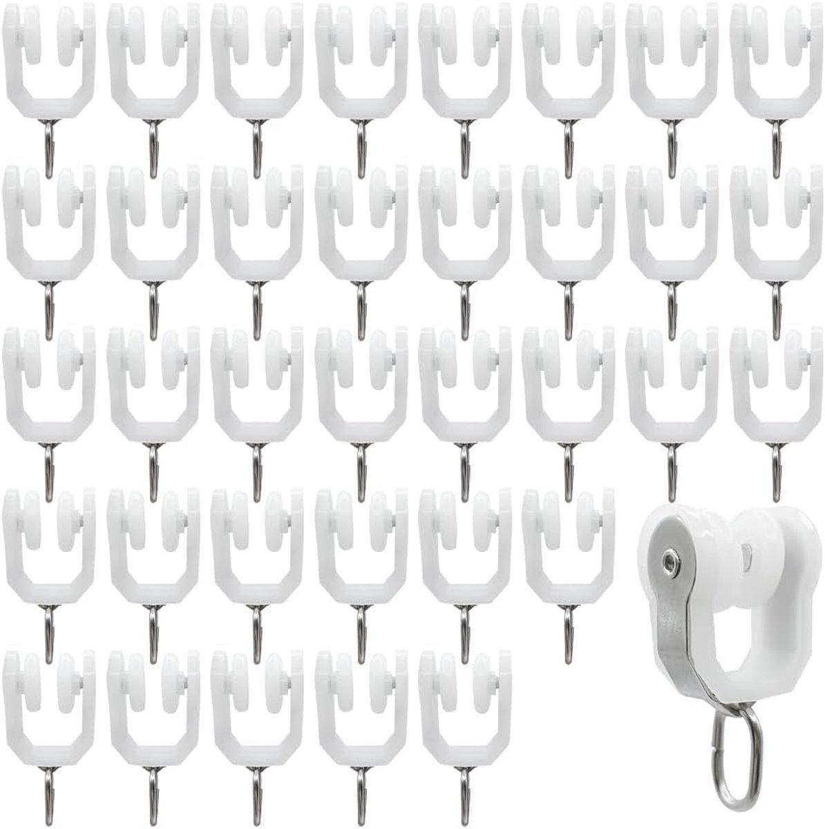 Gordijnrailglijders 36pcs - RVS 40x20mm - Wit - Gemakkelijk te installeren - ShopVlot