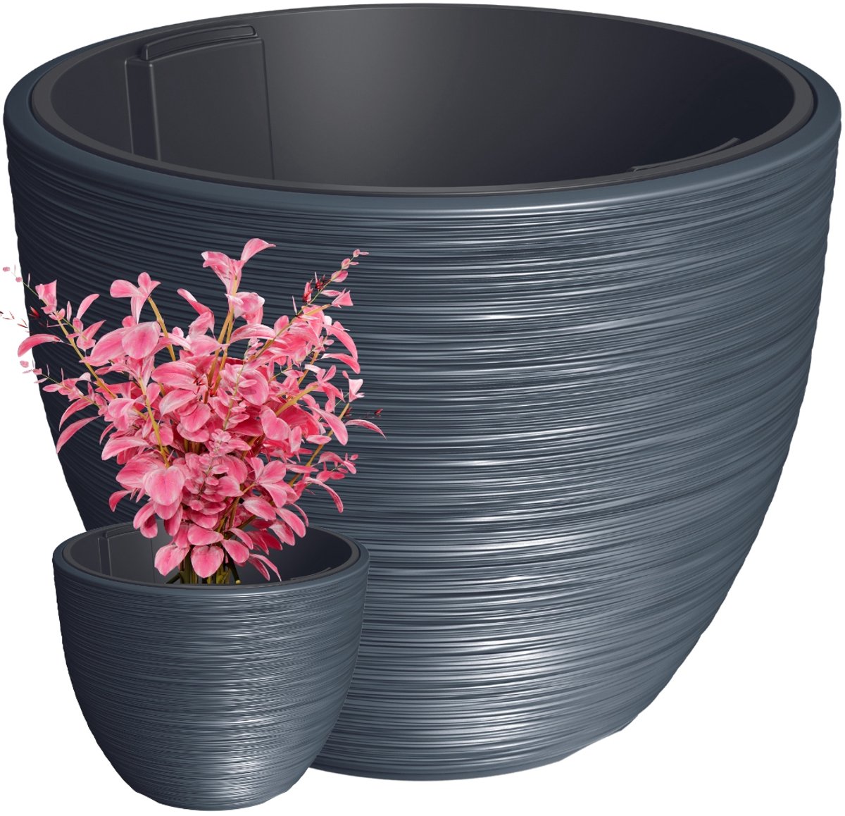 Grote Antraciet Plantenbak 57cm met Ribbelstructuur