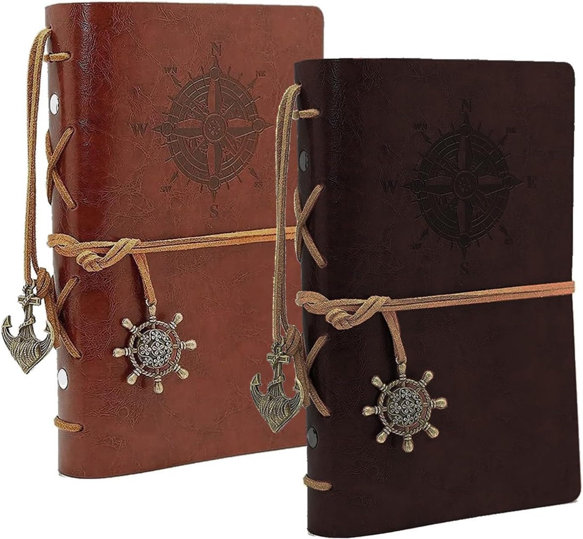 Notitieboek leer retro - herbruikbaar met gelinieerde pagina's - ideaal voor reizen en schetsen - bruin - ShopVlot