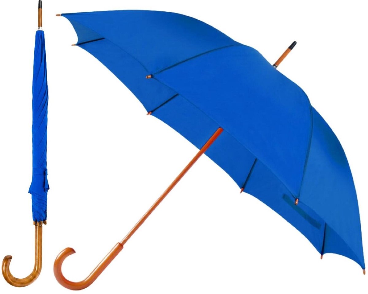 Bellatio Design Paraplu Dryfeet - 2x - blauw - dia 105 cm - 85 cm lang - 8 panels - regen - polyester/hout - Classic model
