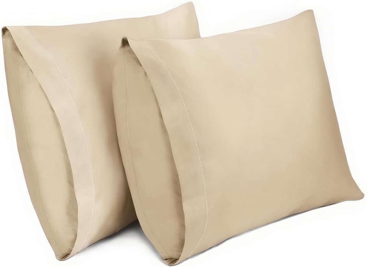 SnelShoppen - 2-Pack Kussenhoezen 50x50 cm, 100% Katoen Ademend, Licht Koffie, Perfect voor Slaapkamer en Woonkamer
