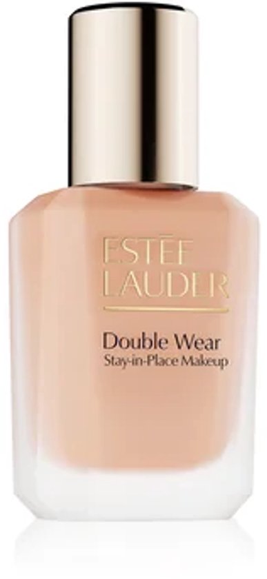 Estée Lauder Double Wear foundation in een glazen flesje met gouden dop. De foundation is lichtroze van kleur.