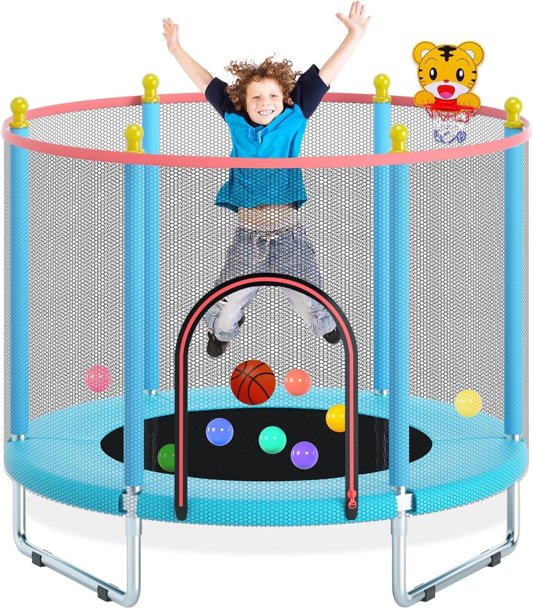 Kindert trampoline 150 cm - met veiligheidsnet - basketballring - voor binnen en buiten - ShopVlot