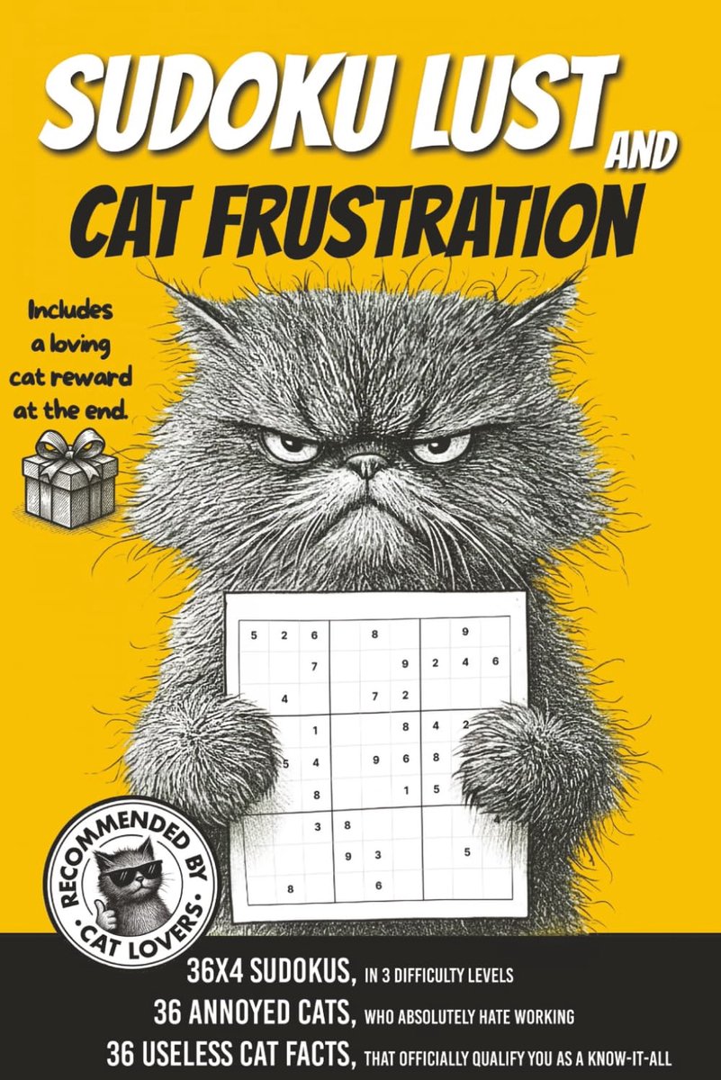 Sudoku boek voor volwassenen - 144 puzzels - 3 moeilijkheidsgraden - met frustrerende katten en nutteloze kattenfeiten - ShopVlot
