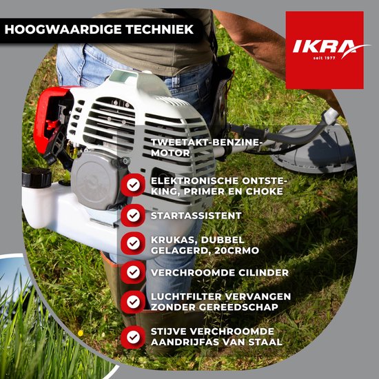 IKRA benzine-bosmaaier IBF 4342, incl. 2 draadspoelen, 3-tands en 8-tands mes en schouderriem — afbeelding 3