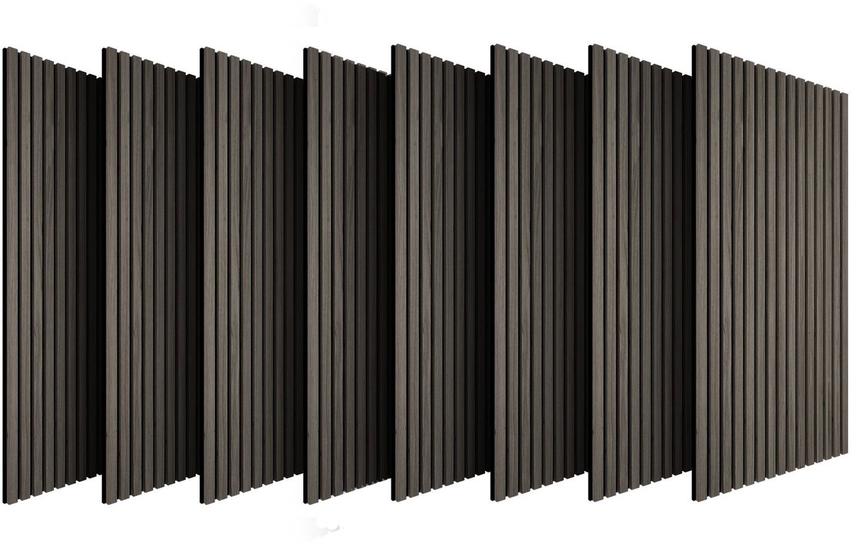 tectake® Akoestische Panelen - Set van 8 - Akoestisch Wandpaneel - 50 x 110 cm - 1,1 cm dik - 4,4 m² - Wandpanelen - Aanpasbare Grootte - Lattenwand - MDF en Houtfineer - Geluidsisolatie - Stijlvolle Wanddecoratie - Eenvoudige Montage - Eiken Grijs