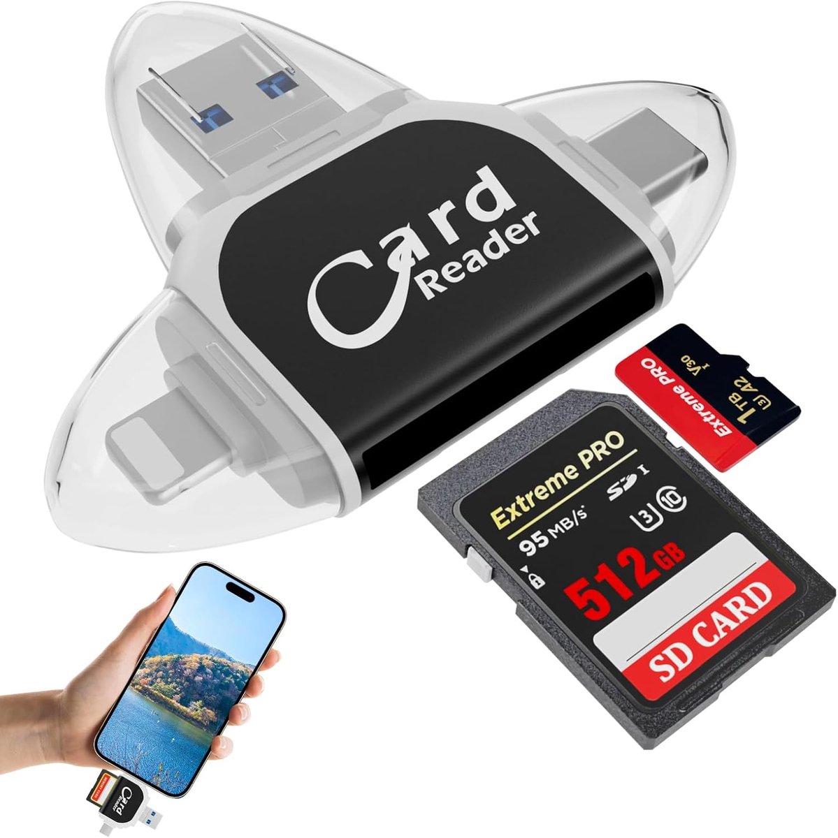 SD TF kaartlezer 4-in-1 - USB-C en USB-A - Hoogwaardige OTG adapter - Snel gegevensoverdracht - ShopVlot