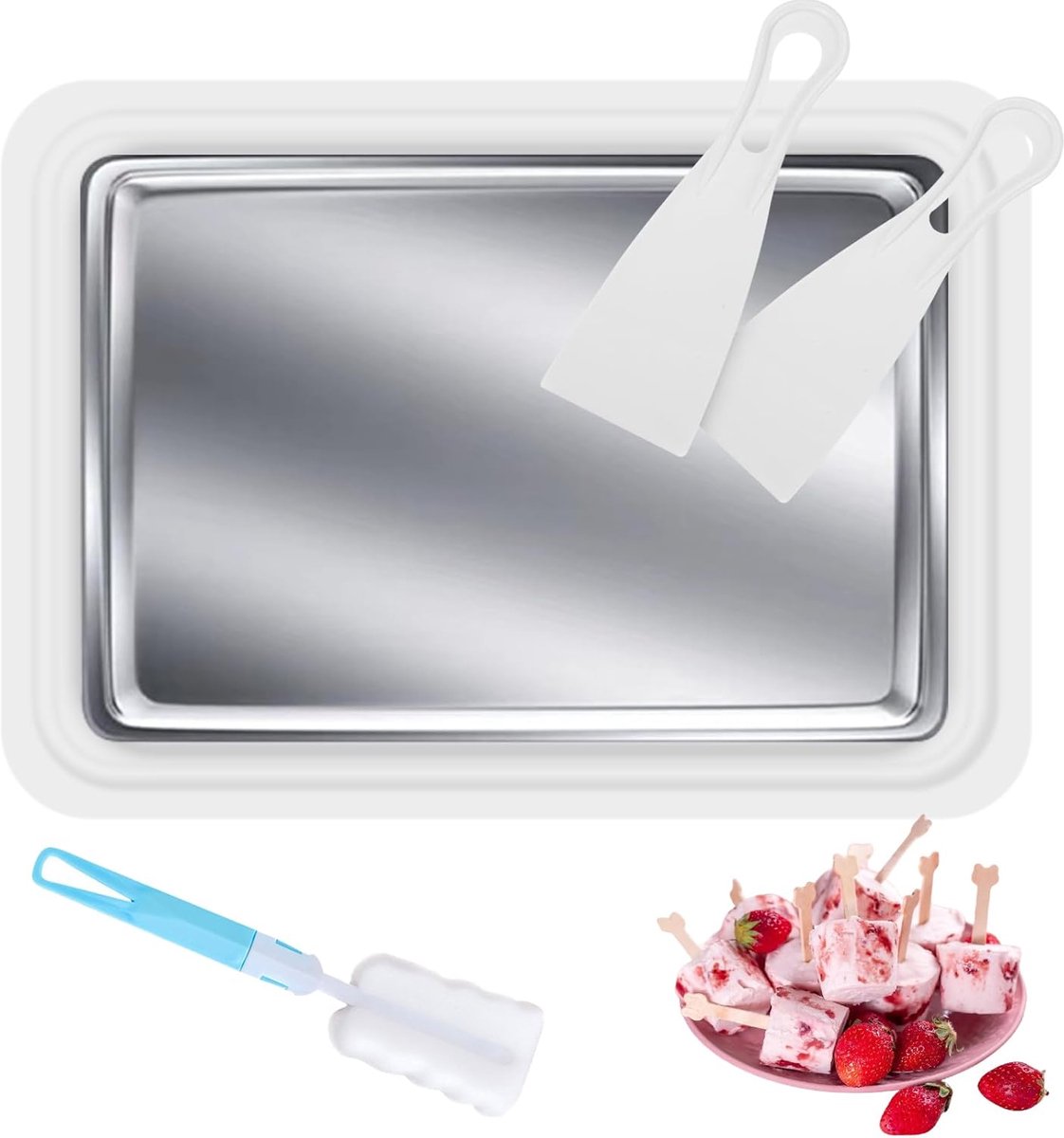 IJsroller maker pan - hoge kwaliteit aluminium - met 2 spatels - voor sorbet en gelato - ShopVlot