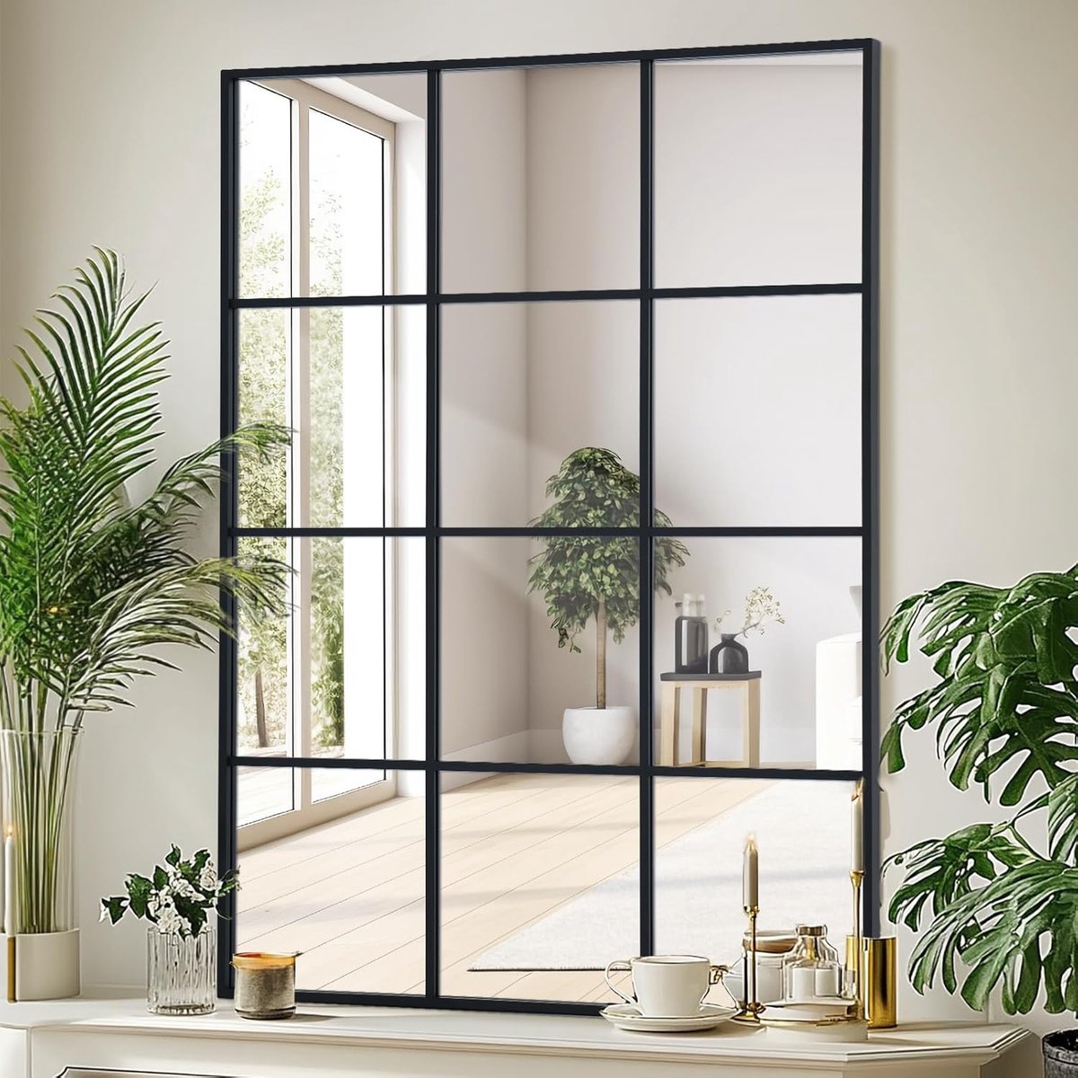 Rechthoekige Wandspiegel 60x90cm - Zwart Aluminium Frame - Veilig Nano Glas - Voor Binnen en Buiten - ShopVlot