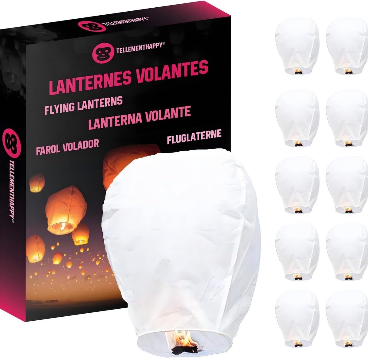 SnelShoppen - Vliegende Lantaarns 10 Stuks 100% Biologisch Afbreekbaar Wit voor Feest, Camping, Tuin, Kinderen, Avondlicht