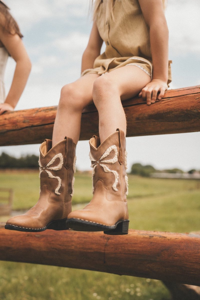 Bootstock Bow Teddy Cowboylaarzen - Tieners - Crème - Leer