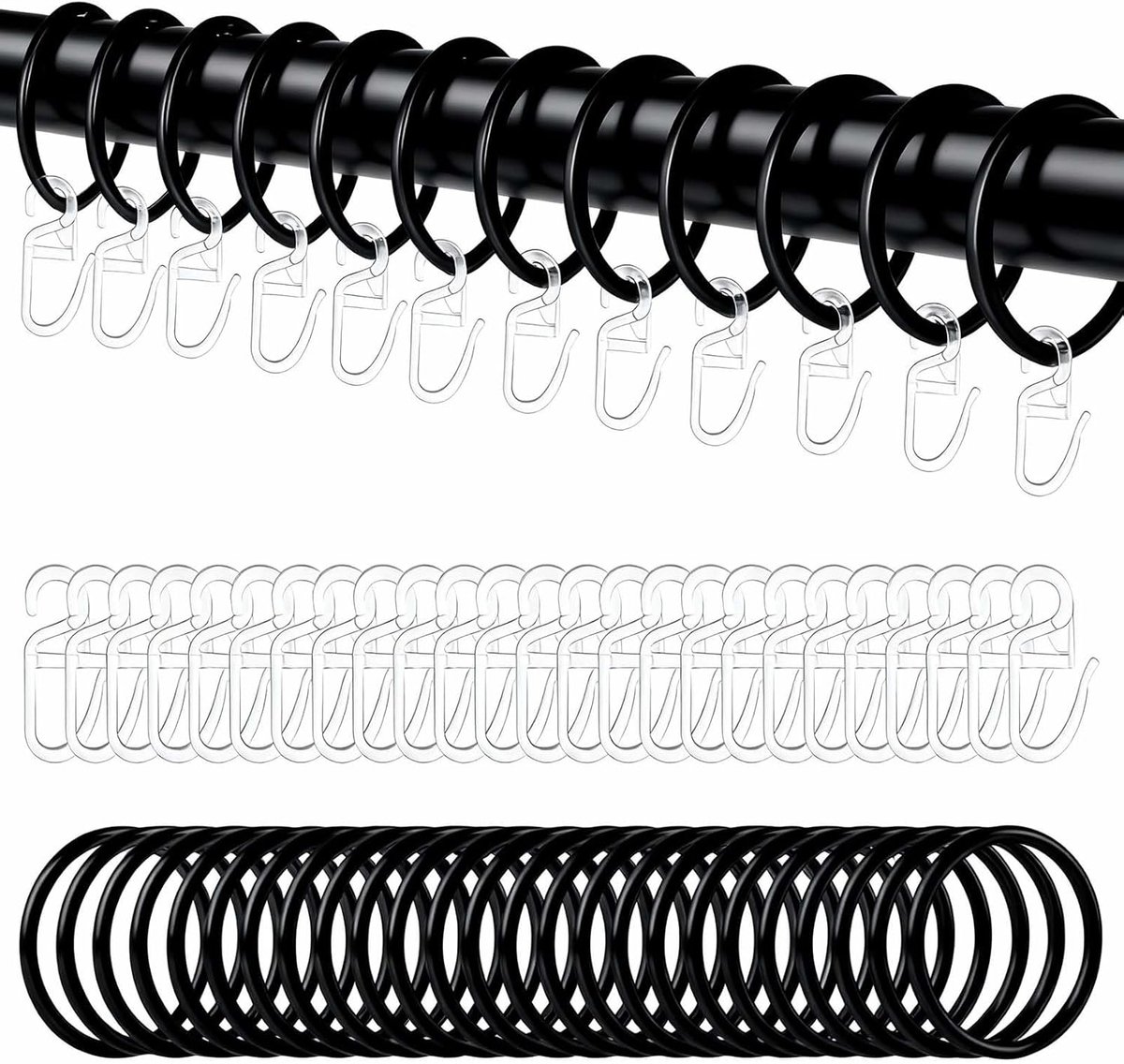 Gordijnringen 30mm - Metaal - Zwart - Voor gebruik met gordijnstangen tot 27mm - ShopVlot