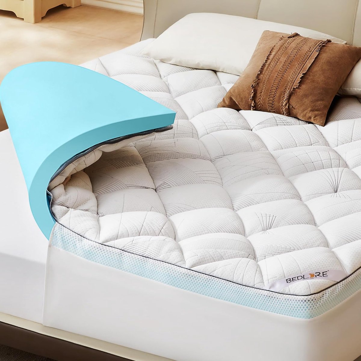 Matras Topper 140 × 200 cm - Geïnfuseerd Gel Geheugenschuim - Ademend Bamboevezel - Verlicht Rugpijn - ShopVlot