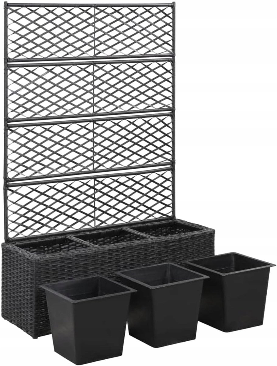 Bloembak met trellisscherm - Polyrattan - Zwart - 83x30x130 cm