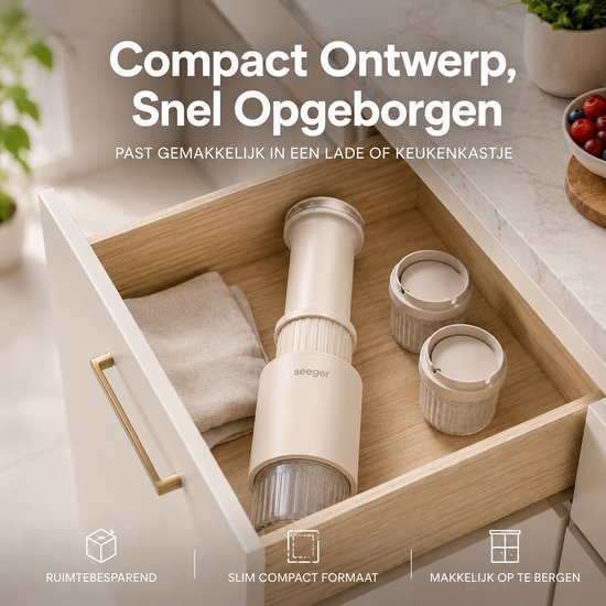 Seeger CompactCream - 5-in-1 IJsmachine - Inclusief 3 Bekers met Deksels - Gemakkelijk op te bergen - Voor IJs, Sorbet en meer - BPA-vrij - Beige van Seeger — afbeelding 3