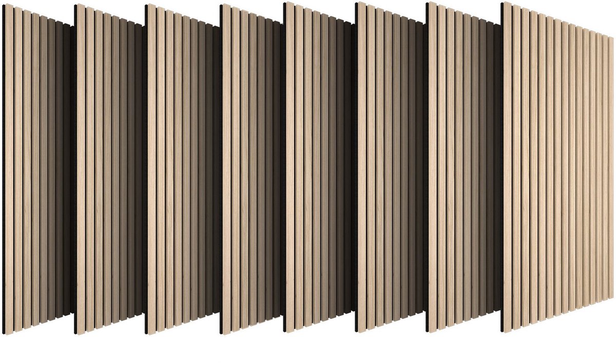 tectake® Akoestische Panelen - Set van 8 - Akoestisch Wandpaneel - 50 x 110 cm - 1,1 cm dik - 4,4 m² - Wandpanelen - Aanpasbare Grootte - Lattenwand - MDF en Houtfineer - Geluidsisolatie - Stijlvolle Wanddecoratie - Eenvoudige Montage - Licht Eiken
